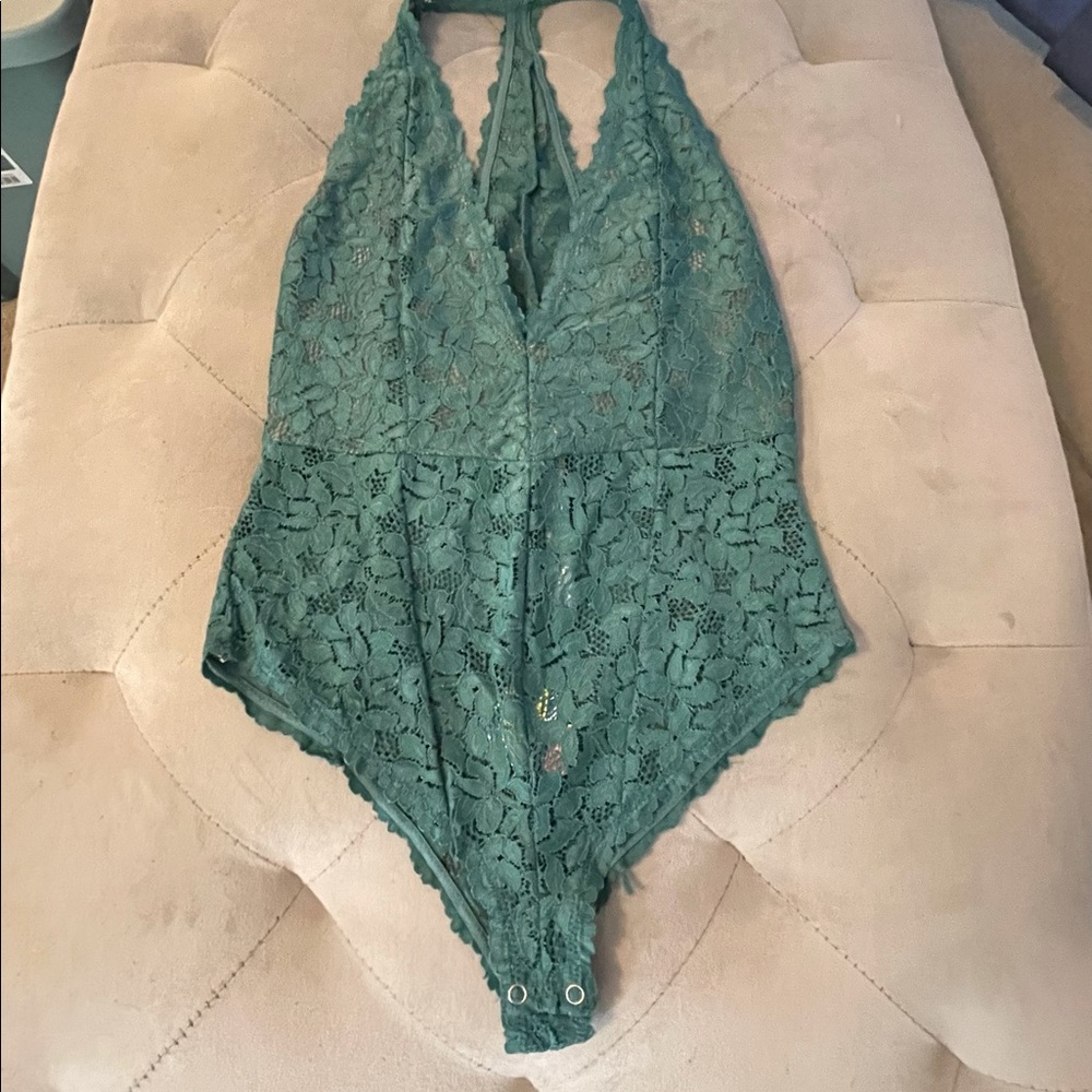 Free people teal lace bodysuit size (xs)